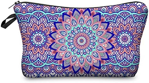 Mandala Cosmetic Bag, Waterproof Travel Make Up Pouch Pencil Case Gift for Teen School with Unicorn Keychain