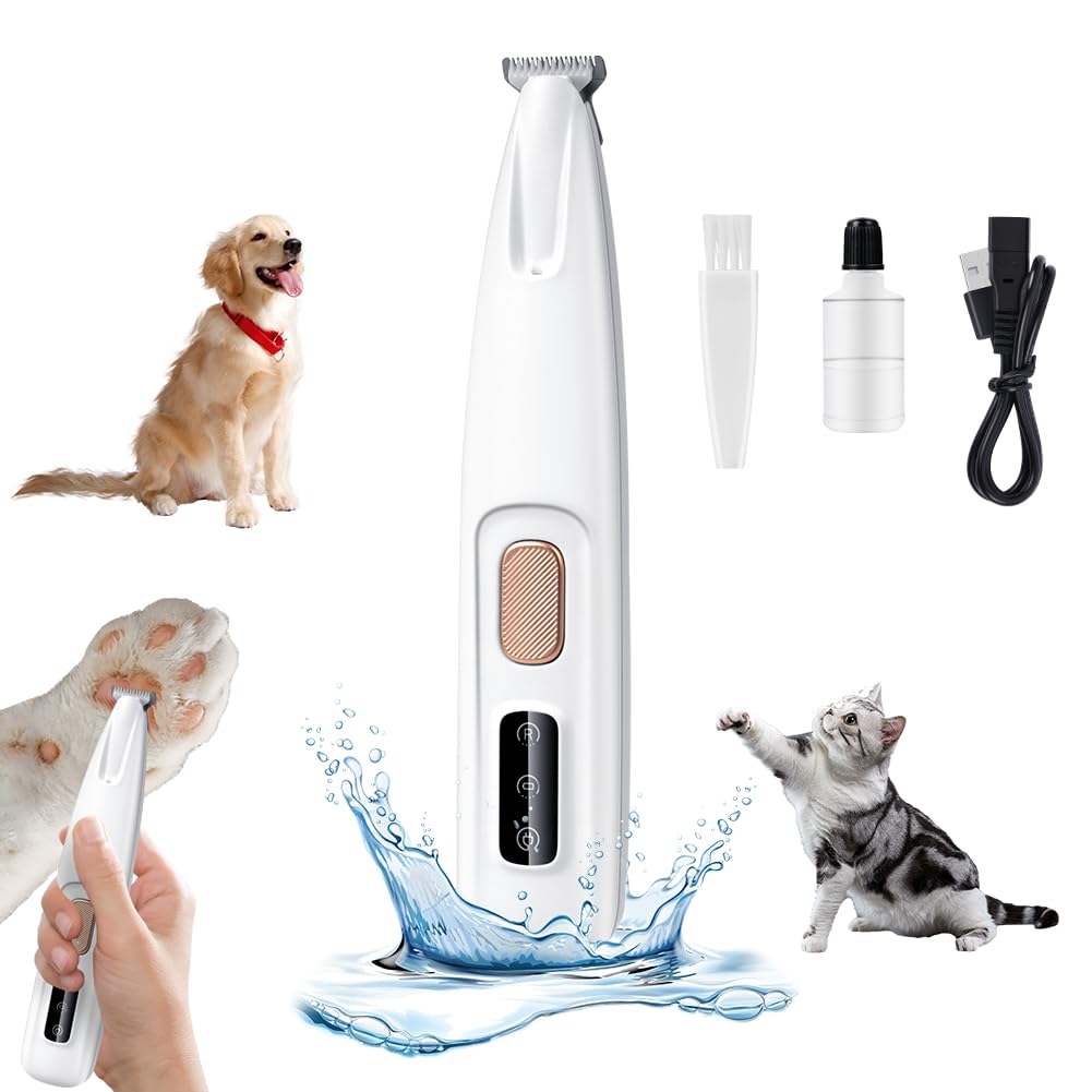 vsshe Dog Paw Trimmer, Upgrade Electric Low Noise Dogs Clippers with LED Display, Waterproof Rechargeable Pet Paw Trimmer, Cordless Dog Clippers Grooming Kit, for Dogs Cats Paws Eyes Ears Face Rump