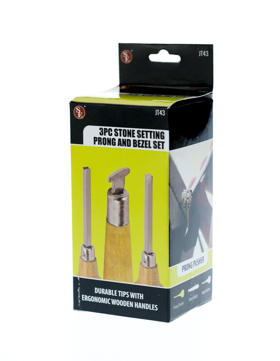 SE Stone Setting Prong and Bezel Set, Set of 3 Jewelry Stone Setting Tools, Jewelry Stone Prong Pusher, Durable Tips, Ergonomic Wooden Handles
