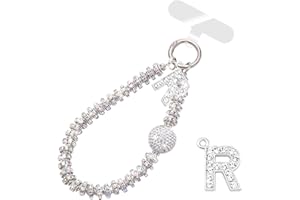 VirgoCCY Letter Diamond Phone Charm With Phone Tether Tab, Luxury Bling Diamond Glitter Wrist Strap, Hanging Accessory Anti-loss Phone Lanyard Gifts for Women Girls-R