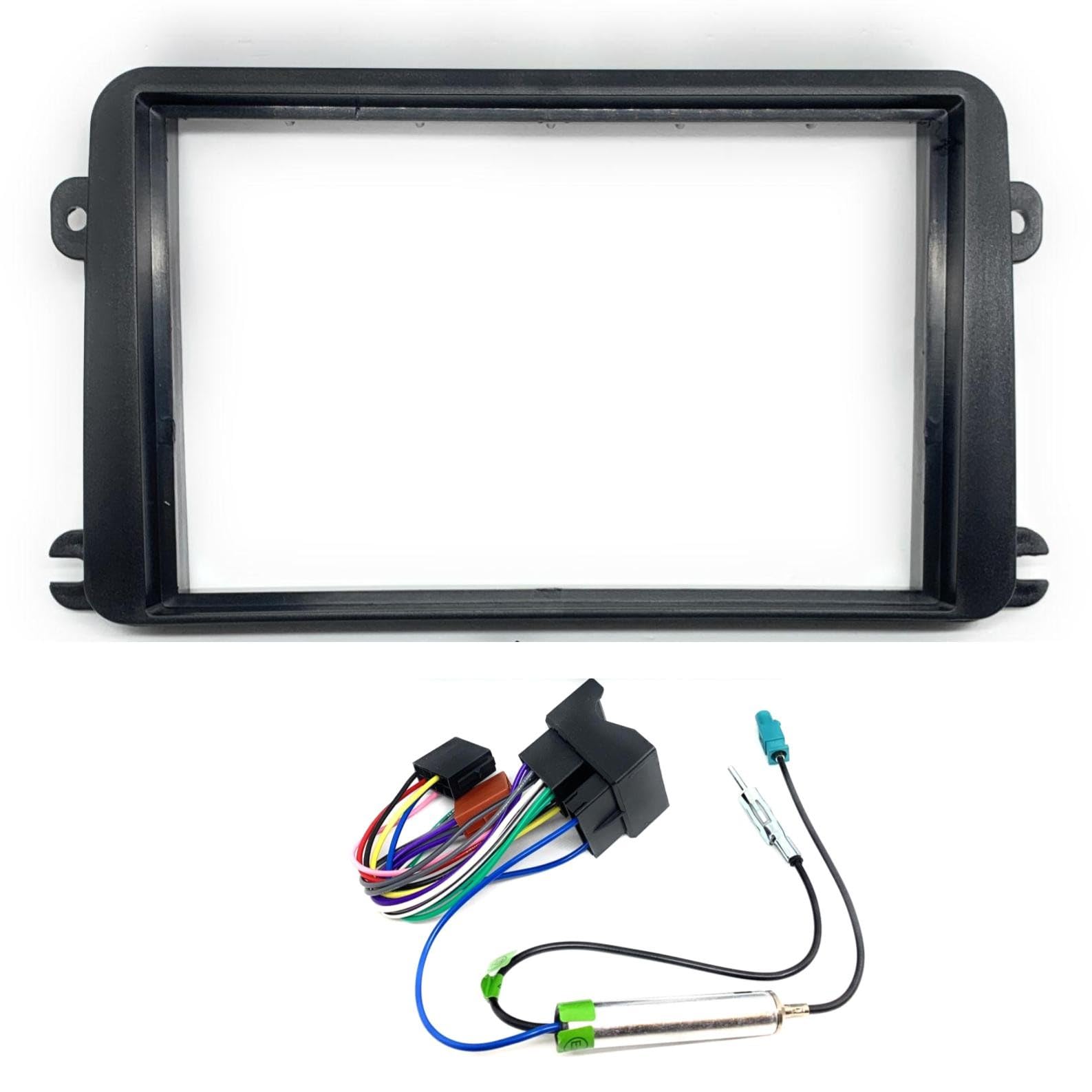 Sound-way Double DIN Car Radio Frame Installation Kit, 2 DIN Front Panel Frame, Antenna Adapter, ISO cable, Compatible with VW Volkswagen, Skoda, Seat