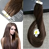 Full Hair 18 Inch Popular Multi-Colors Medium Brown (#4) Tape in Premium Remy Human Hair Extensions 40 Pcs Per Set 100g Weight Straight Human Hair Tape Hair Extensions