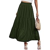 Arolina Maxi Skirt for Women Summer Boho Elastic High Waist Pleated A-Line Flowy Ruffle Swing Tiered Long Beach Skirt Dress