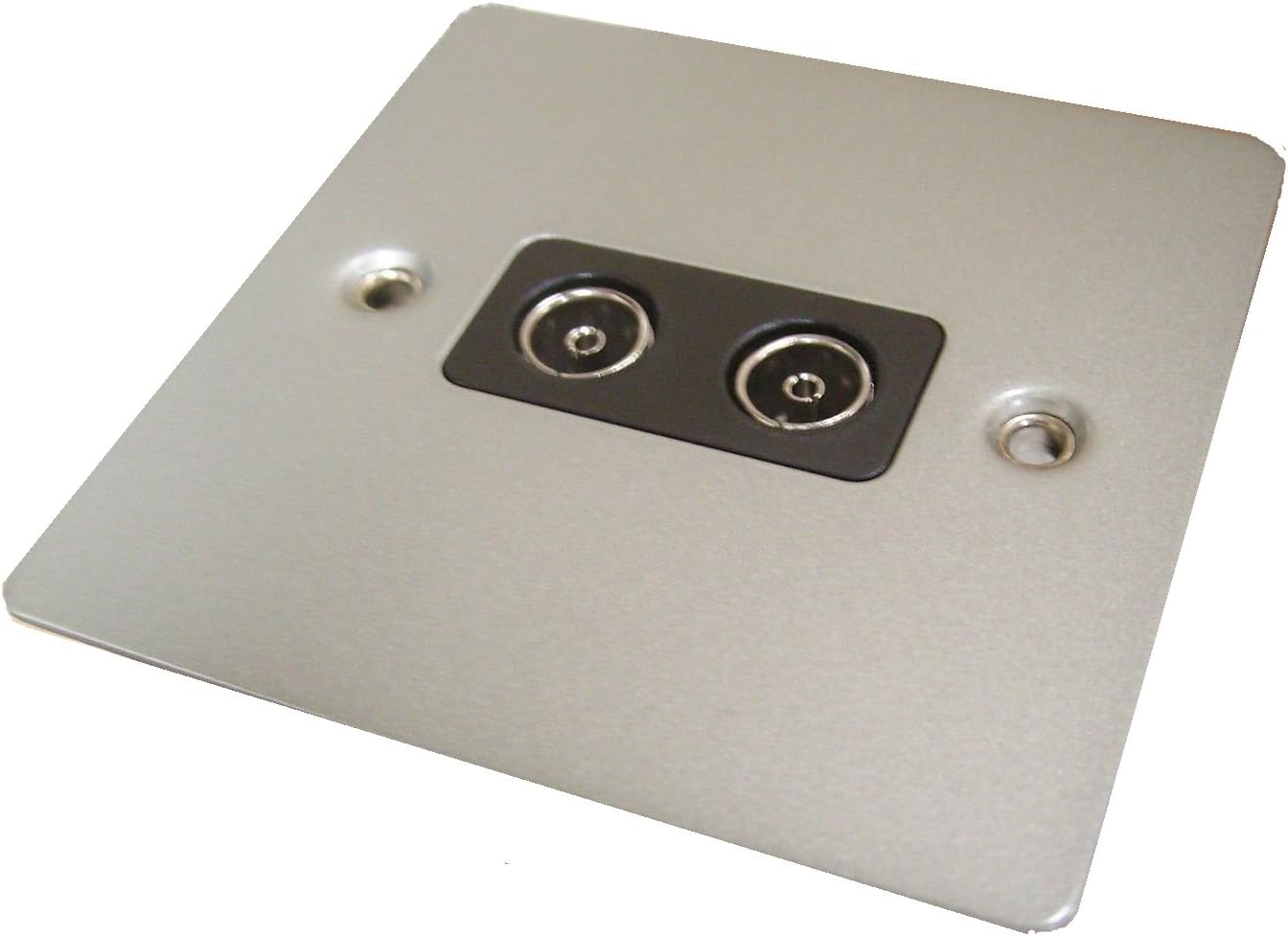 Volex Satin Chrome/Black Televesion/Aerial Twin Wall Coaxial Socket. Flat Plate.