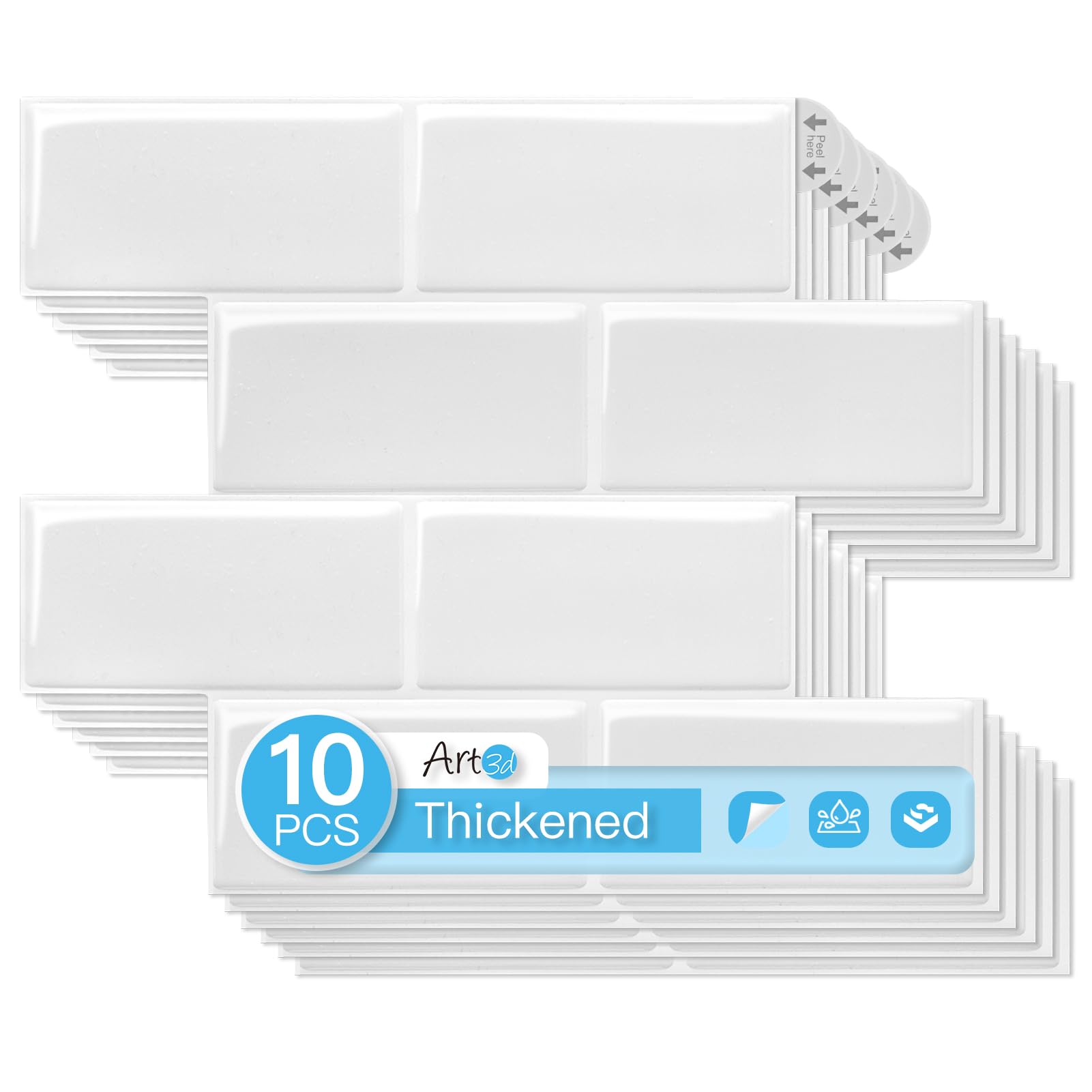 Photo 1 of Art3d 10-Pack Heavy-Duty Peel and Stick Backsplash, 12.6 x 10.6 Inch Stick on Wall Tiles for Kitchen Bathroom Countertop Decor, White