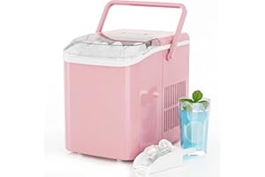 KMFurnila Ice Makers Countertop, Portable Ice Machine with Handle, 6 Mins 9 Bullet Ice Cubes with Basket and Scoop, 26lbs in 