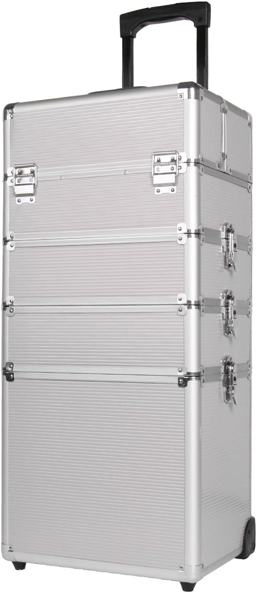 Ridgeyard5 in 1 Universal Large Aluminium Beauty Make up Cosmetic Rolling Case Trolley Trunk Vanity Professional Portable Travel Organizer Box Bag (Silver)