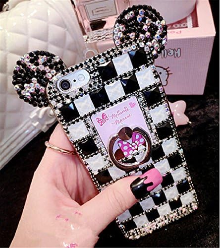 Bling Samsung Galaxy Note 8 Diamond Case With Chain,Chanyaozy[DIY][Luxury][Stand]Glitter Diamond Minnie Mouse Soft Rubber Case (Black&amp;White With Ring Holder)