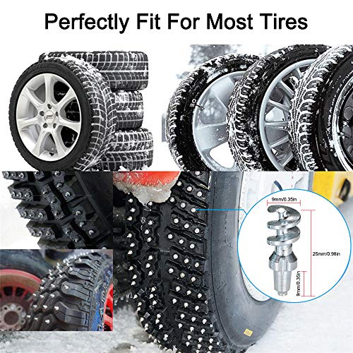 Tickas 50Pcs Anti-Slip Screw Stud Wheel Tyre Snow Tire Spikes Trim Wheel Spike Stud Winter Snow Tire Screw Ice Nail Spikes with Installation Tool for Car Automobile