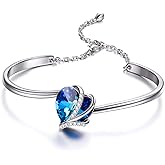 AOBOCO I Love You Jewelry - Sterling Silver Blue Purple Love Heart Bangle Bracelet Embellished with Crystals from Austria, Fine Anniversary Birthday Jewelry Gifts for Women