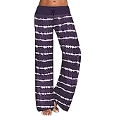 ROSA JUNIO Comfy Pajama Pants for Women Casual Drawstring Floral Palazzo Lounge Pants Stretch Wide Leg Bottoms