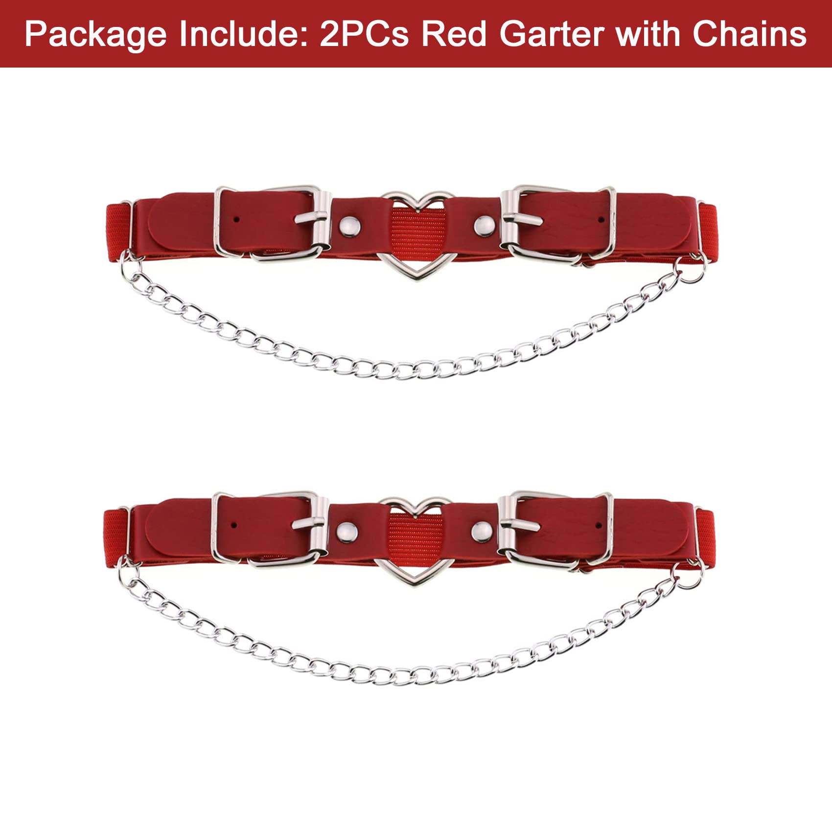 2PCs Leather Leg Garter with Chains, Elastic Rock Heart Thigh Garter for Women