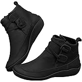 Fall Winter Ankle Boots for Women 2025 Vintage Casual Short Flat No Heel Lace Up Retro Leather Booties with Arch Support Comfortable Slip On Damping Shoes