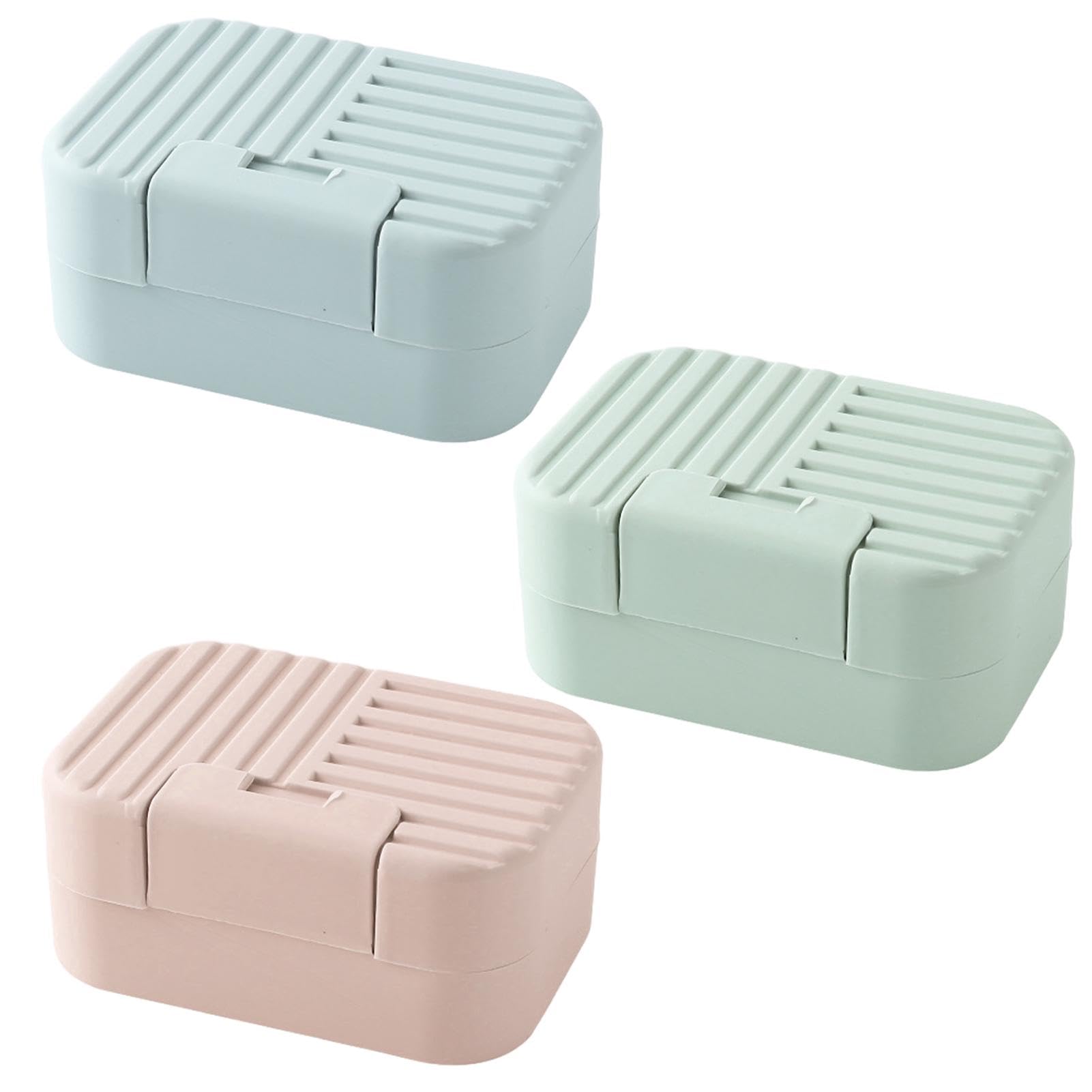 Anwangda 3PCS Soap Holder Box, Travel Portable Soap Storage Case, Waterproof Leakproof Soap Container, Sealed Plastic Soap Dish with Cover for Home Bathroom Camping Outdoor(Green, blue, pink)