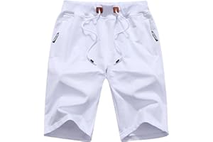 QPNGRP Mens Shorts Casual Drawstring Zipper Pockets Elastic Waist