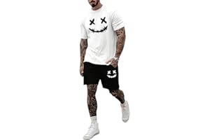 WDIRARA Men's 2 Piece Short Sets Graphic Print Short Sleeve T Shirts and Drawstring Shorts Clothing Set