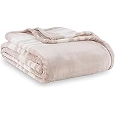 Berkshire Blanket-Classic Heavyweight Warm Soft Printed VelvetLoft® Plush Blanket, King Size Soft Fuzzy Blanket for Couch Sofa Bed, Stripe Cream, 90in x 108in