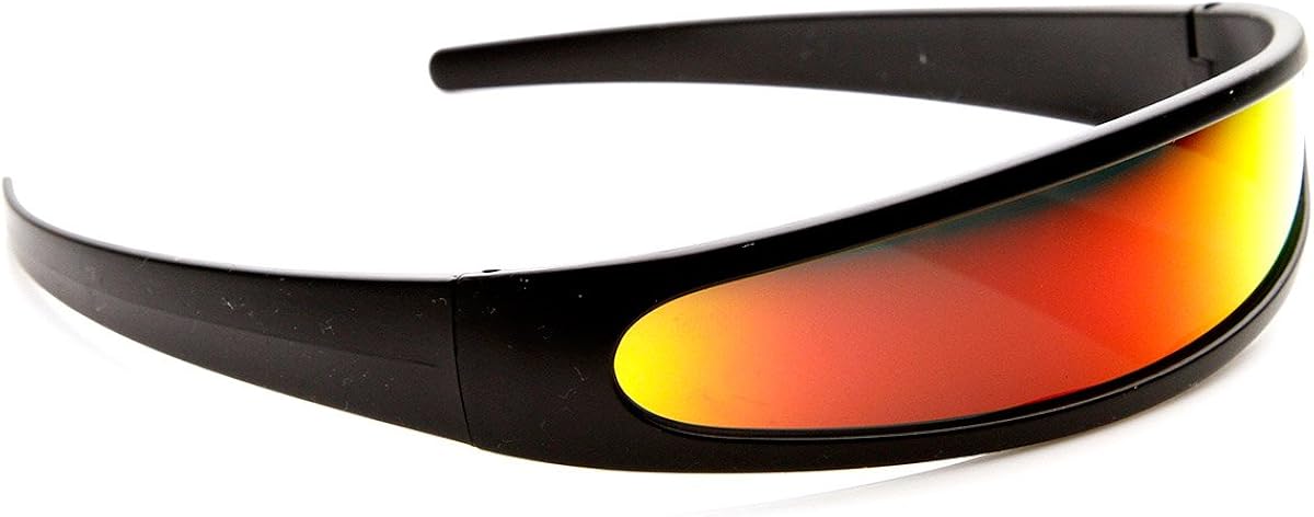Futuristic Narrow Cyclops Color Mirrored Lens Visor Sunglasses (Black Fire): Clothing