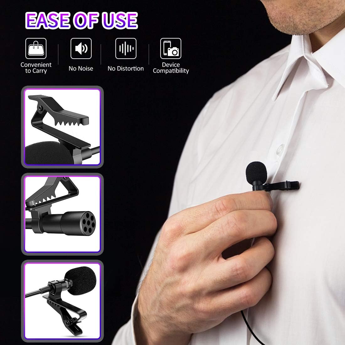 Professional Lavalier Microphone,Phone Microphone, Noise Reduction Mic, Suitable for Interview, Video, Recording, Black.59: Home Audio & Theater