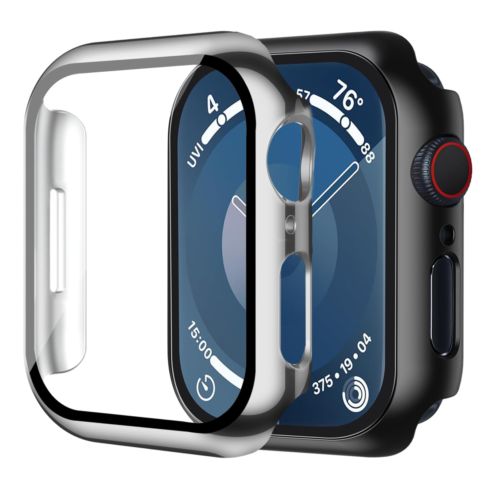 Smiling 2 Pack Case Compatible with Apple Watch SE 3 (2025)/ SE 2/ SE/Series 6/5/4 40mm with Tempered Glass Screen Protector, Hard PC Case Overall Protective Cover- 1 Black + 1 Silver