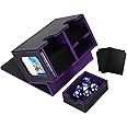 Venssu MTG Deck Box for Commander or Prime Card Display with Dice Tray,Card Deck Box Fits 200 Single Sleeved Cards, TCG Card Storage Box with 2 Dividers and 1 magnetic card holder (Black＆Purple)