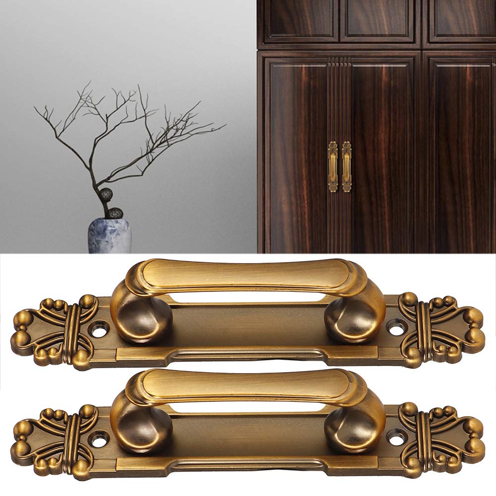 Qivine 2Pcs Brass Door Handles, Antique Brass Cupboard Door Handles, European Style Door Pull Handle Interior Door Handles for Most Doors Cabinet Cupboard Drawer Wardrobes