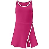 Girls Sleeveless Tennis Dress Crew Neck Colorblock Split Golf Athletic Dresses Set with Separate Shorts and Pockets