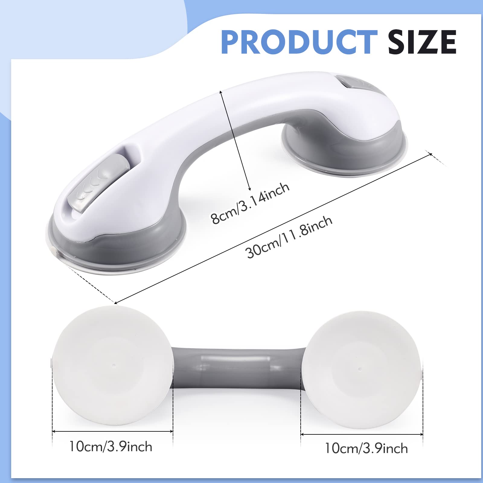 Grab Bars for Bathtubs and Showers, 12 Inch Shower Handle Strong Suction Cup Grab Bar for Shower Chair Stool, Bathroom Safety Bar for Seniors, Elderly, Handicap (2 Pack)