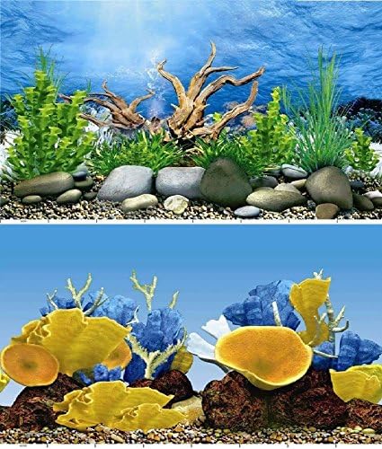 Hidom Aquarium Background Poster Double Sided - Height 24" / 60cm - Length 2 FT / 61cm - Two Scenic Pictures displaying Aquatic Backdrops - DS 600-9091/9096-2