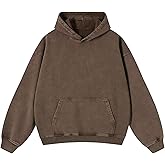 Yicool Mens Hoodies Oversized Acid Wash Hoodie Vintage Cotton Sweatshirt Streetwear Pullover Unisex