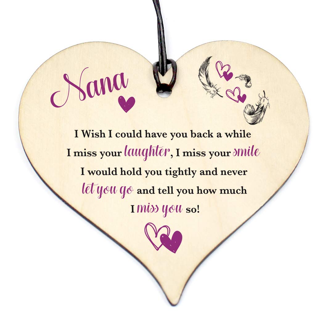 Handmade Wooden Hanging Heart Plaque Keepsake NANA have you back Sign Memorial Birthday Gift Grave #1150