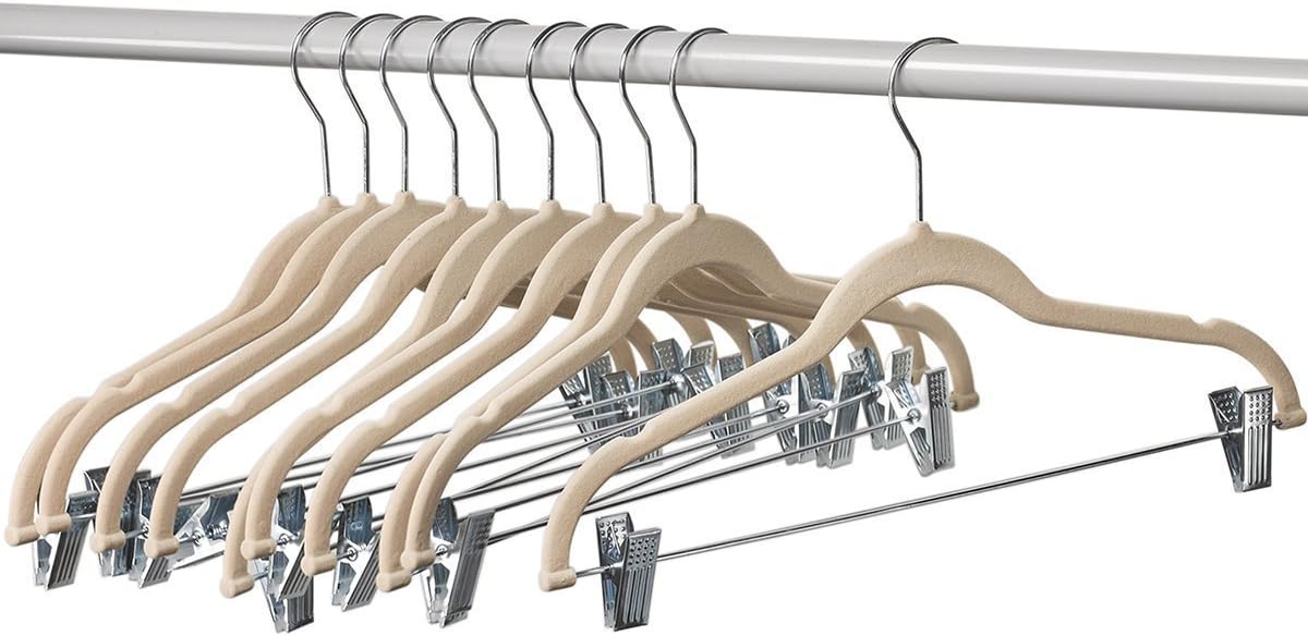 Home-it 50 Pack Clothes Hangers with Clips Ivory Velvet Hangers use for Skirt Hangers Clothes Hanger Pants Hangers Ultra Thin No Slip