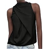 MakeMeChic Women's Mock Neck Tank Blouse Silk Ruched Sleeveless Business Old Money Tops