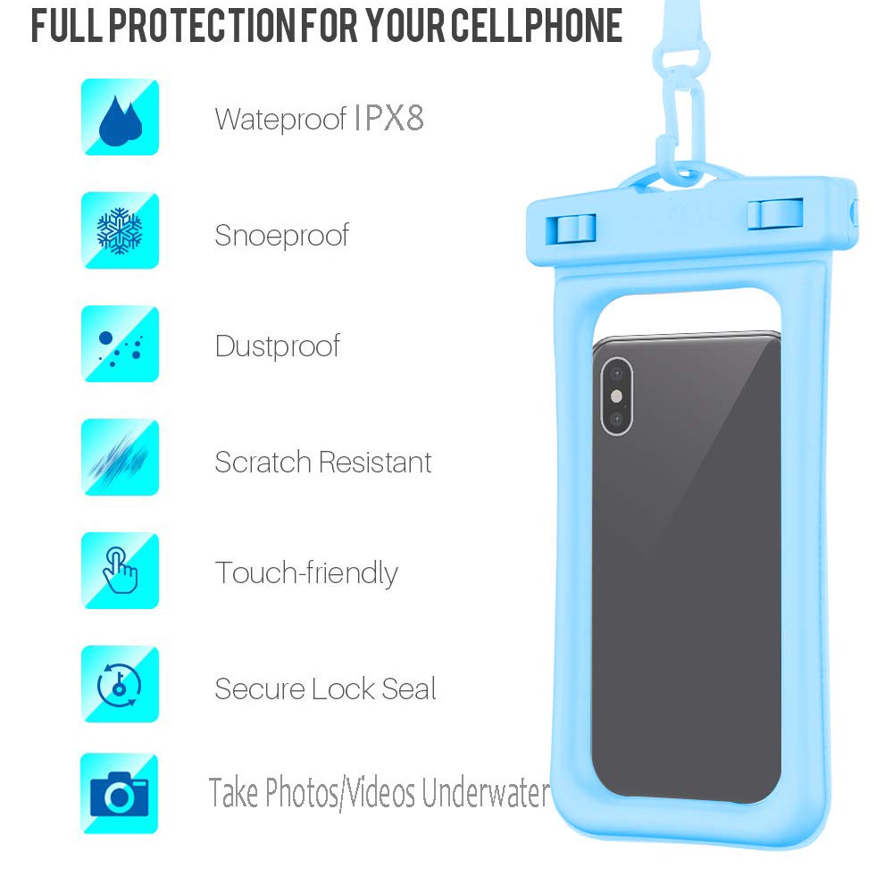 GLBSUNION Waterproof Phone Pouch Floating, IPX8 Universal Waterproof Case Underwater Dry Bag Compatible iPhone Xs Max/Xs/Xr/X/8/8plus/7/7plus Galaxy s9/s8 Note 9/8 Google Pixel up to 6.5\