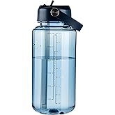 OLDLEY 32 oz Clear Water Bottle with Straw,Tritan BPA-Free, Wide Mouth, Leak Proof - for Gym, Travel, Home, School, Office (Midnight Blue)
