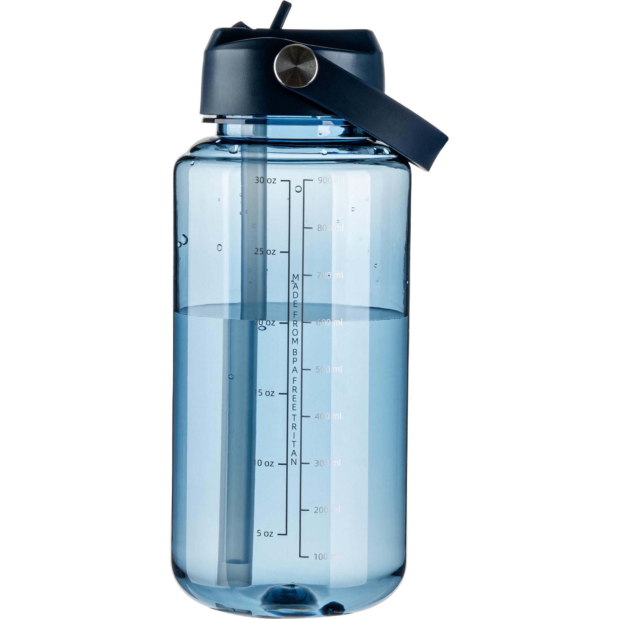 Photo 1 of MISSING LID ---------------------------------------OLDLEY 32 oz Clear Water Bottle with Straw,Tritan BPA-Free, Wide Mouth, Leak Proof - for Gym, Travel, Home, School, Office (Midnight Blue)