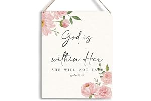 YCYD Christian Religious Gifts for Women Inspirational God Is Within Her She Will Not Fall Wall Art Christian Wall Decor Religion Bible Verse Christmas Gifts Decorations Wooden Hanging Sign 8 x 10 Inches