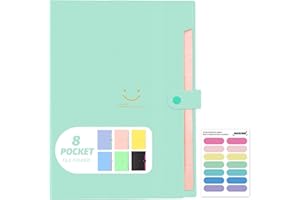 NICECHO Expanding File Folder, 8 Pockets Accordion File Organizer, A4 Letter Size Paper Document Receipt Organizer Accordian Filing Folder for Classroom, Home, Office and Travel(Green)