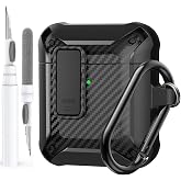 Olytop for Airpods 2nd 1st Generation Case Men Lock with Cleaner Kit, Rugged AirPod 2/1 Gen Protective Hard Cover Shockproof Skin Boys Women with Keychain for Apple iPods 2nd/1st Cases, Black