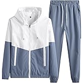 Floette Men Retro Windbreaker Track Suit Track Jacket Track Pant Athletic Hip Hop Windproof Sweat Suit