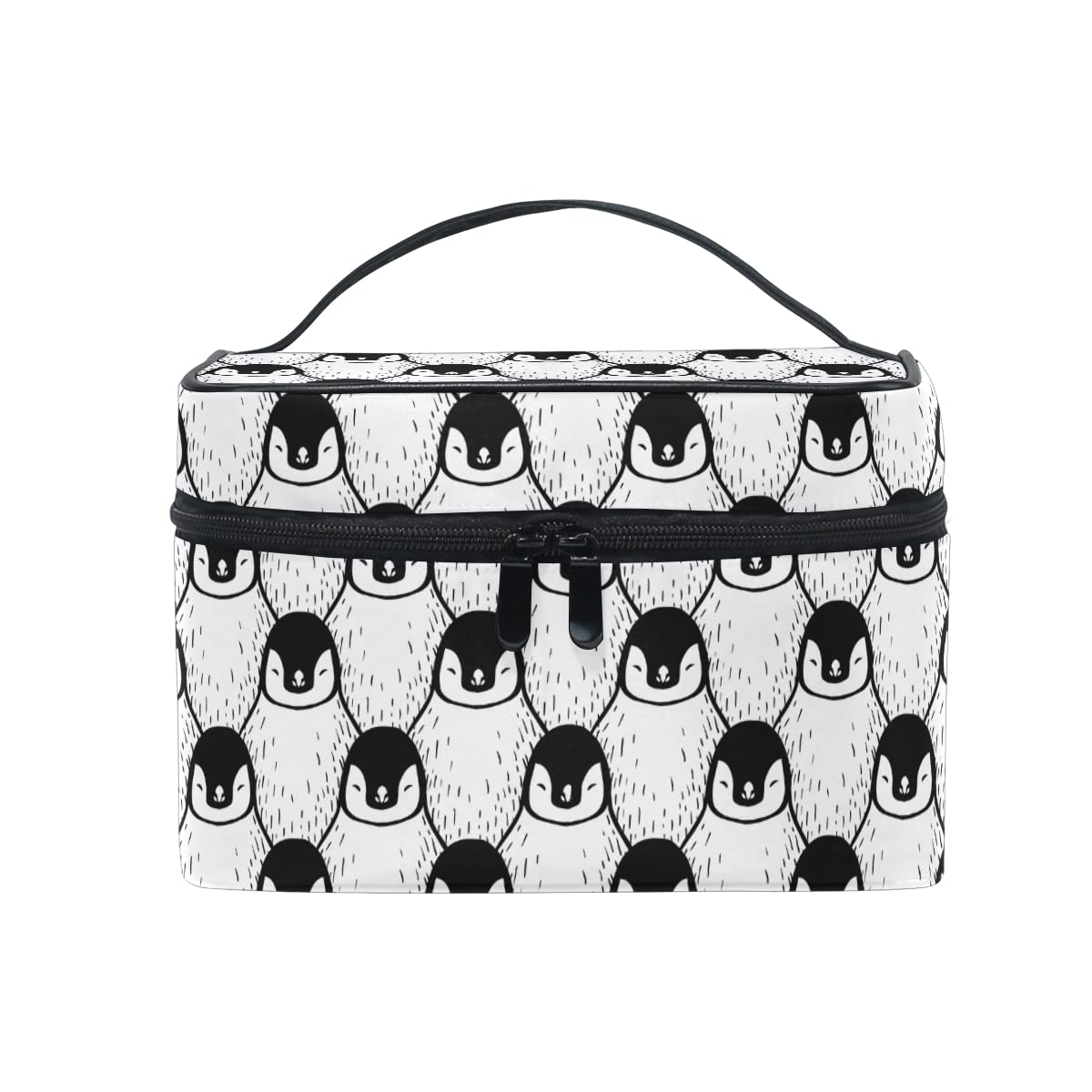 Makeup Bag, Cute Penguin Print Cosmetic Toiletry Storage Organiser Case Large Travel Handle Personalised Pouch with Compartments for Teenage Girls Women Lady