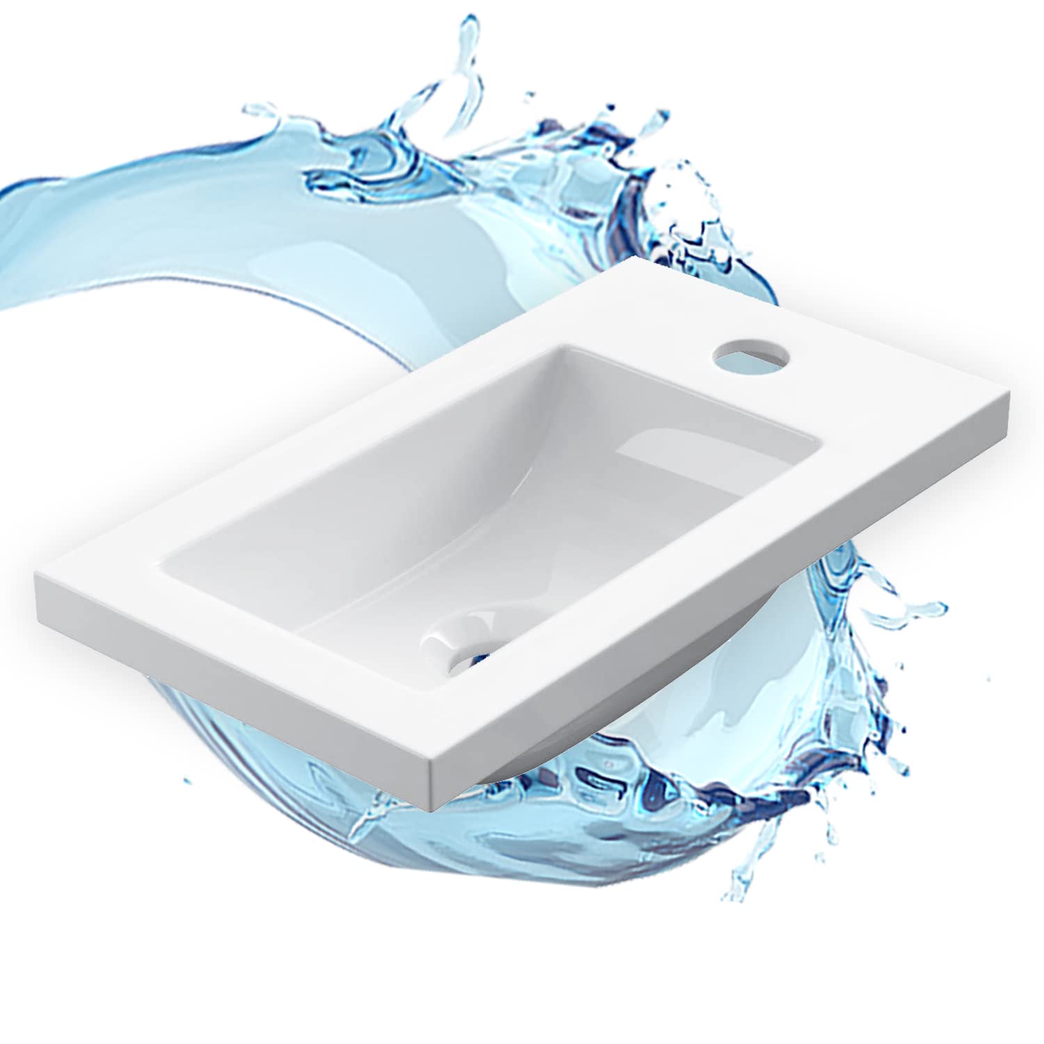 Starbath Plus - White Ceramic Basin - Rectangular Shape - with Tap Hole - Dimensions 40 x 22 x 10 x 10 cm - Ideal for Bathroom and Toilet Furniture Worktops