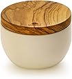 Berard Salt Keeper - Contenitore Per Sale In Cemento Bianco Con Coperchio In Legno Di Olivo, Design Elegante, 15x10 Cm, Manutenzione Con Cera - 2