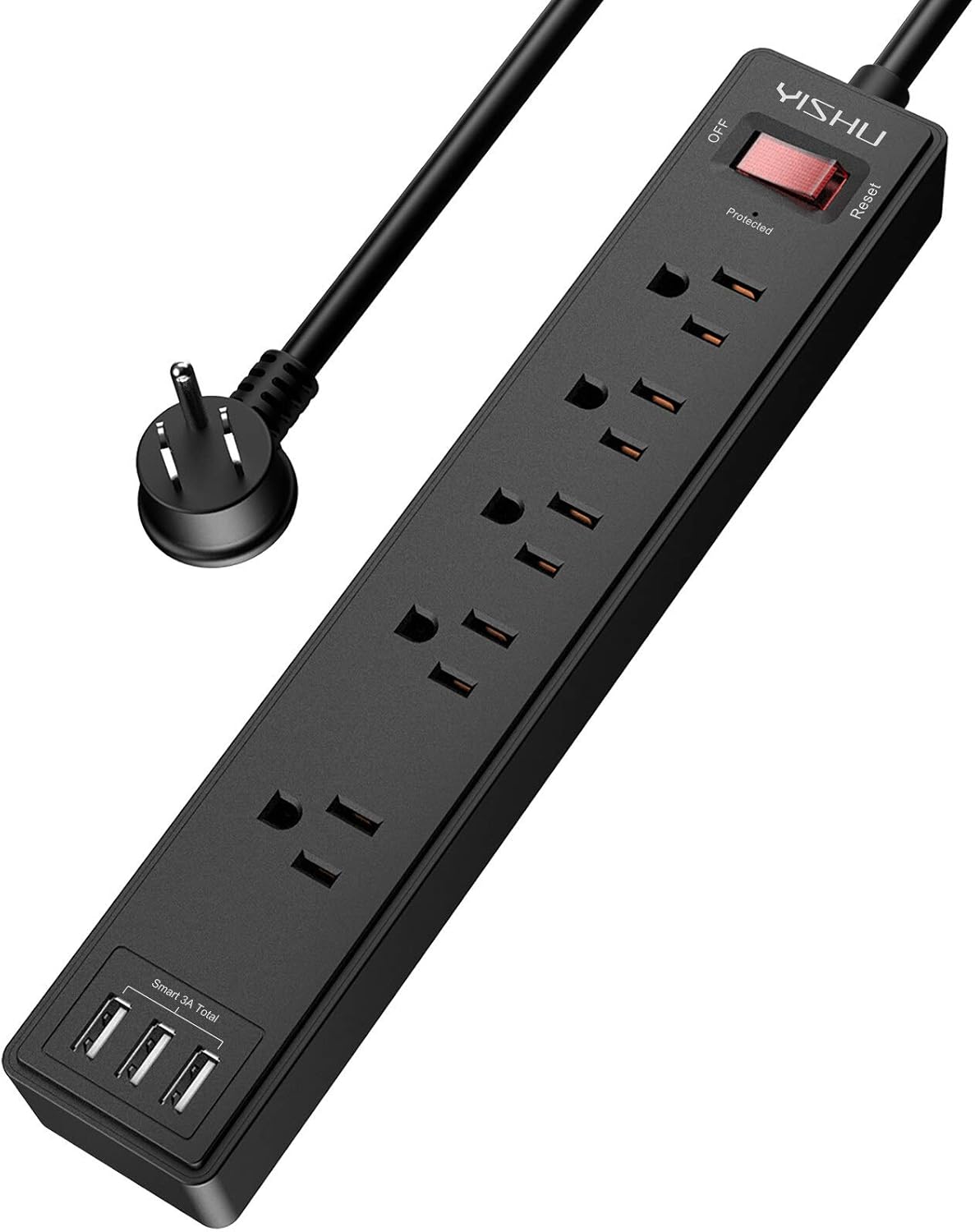 Power Strip, YISHU Surge Protector with 5 Outlets and 3 USB Ports, 6 Feet Extension Cord for for Home, Office, Dorm Essentials, 1680 Joules, ETL Listed, Black: Electronics