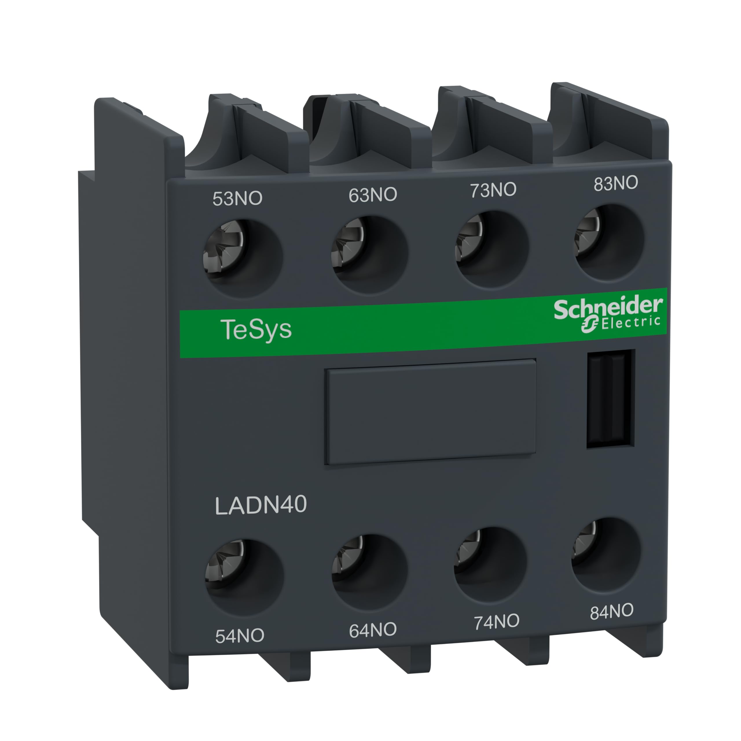 Schneider Electric, Auxiliary contact block, TeSys D, 4NO, front mounting, screw clamp terminals, LADN40,