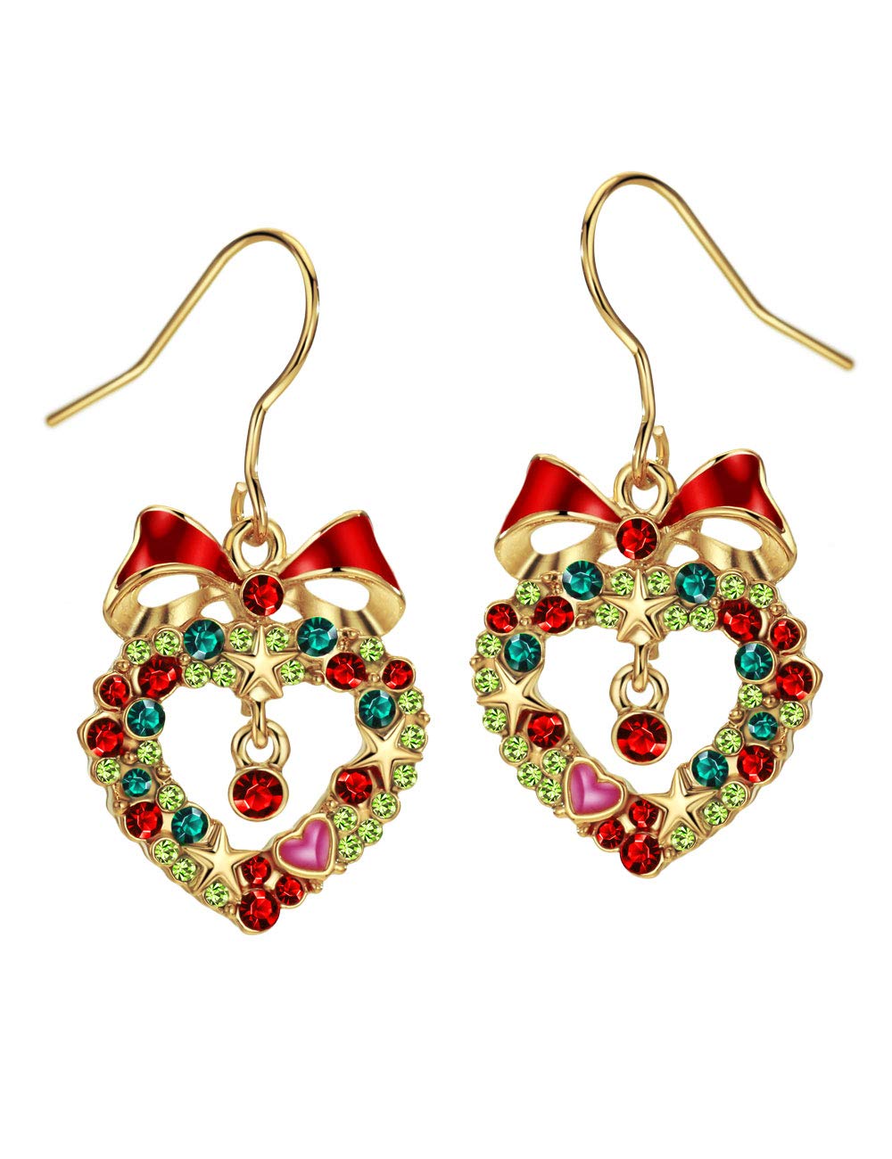 Xmas Earrings 18K Gold Plated CZ Rhinestone Christmas Drop Earrings Fishhook Fashion Jewellery for Women Girls