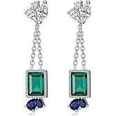 Multi-Colored Gemstone Dangle Earrings 925 Sterling Silver Birthstone Earrings for Women Ladies