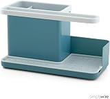 simplywire Sink Tidy/Caddy Kitchen Organizer Teal White Removable Drip Tray view 2