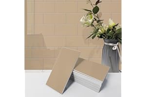 Avant Decor | Sample Tile | Stone Composite Subway Solid Color Tiles | Peel and Stick Kitchen Backsplash Tiles | Wall Tiles | 3” x 6” | Bex Metro Glossy Almond