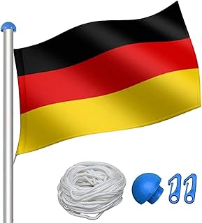 VINGO Aluminium Fahnenmast und Bodenhülse 6,5 m, hochwertiges Flaggenmast inkl. Deutschlandfahne 150 * 90 cm mit Abschlusskappe